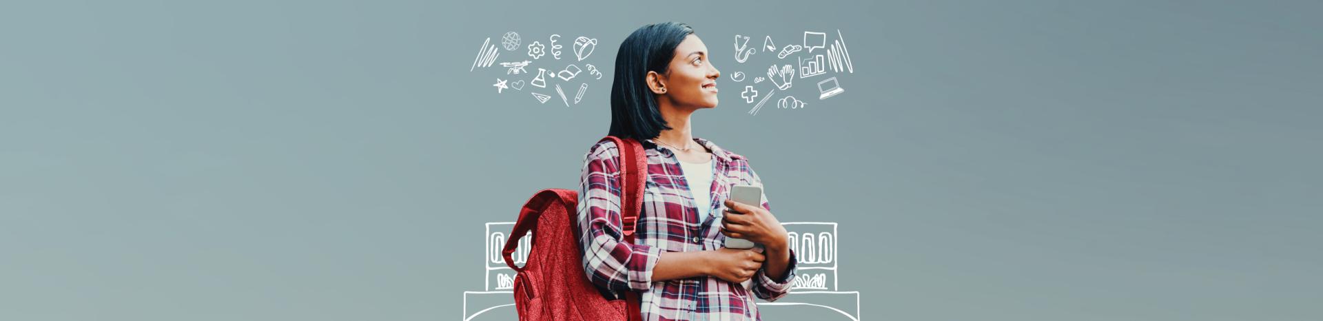 immagine campagna immatricolazioni: studentessa con sguardo verso il futuro