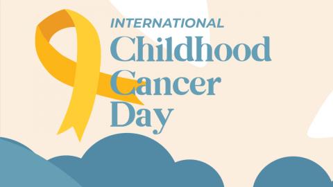 grafica dell'International Childhood Cancer Day con il nastro giallo 