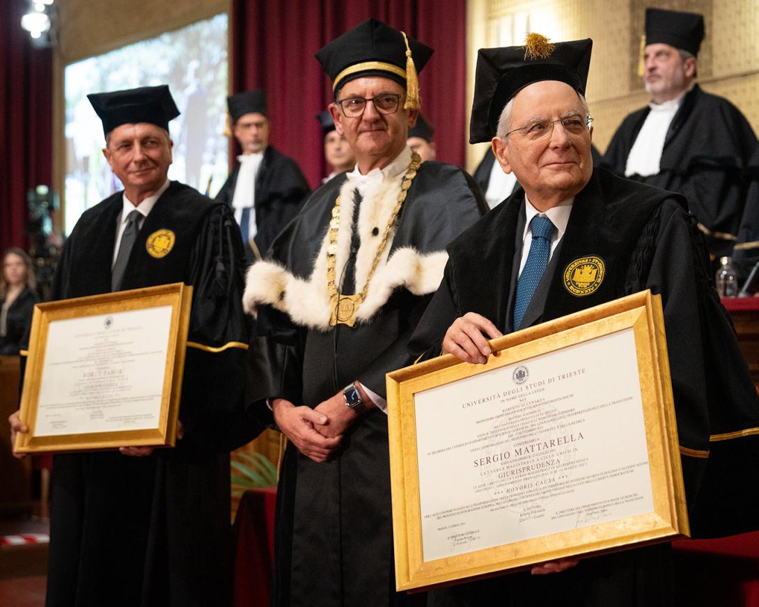 Sergio Mattarella e Borut Pahor con il Rettore Università di Trieste