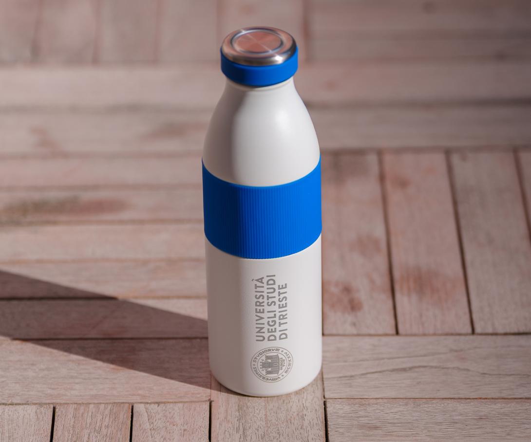 borraccia UniTS bianca e blu